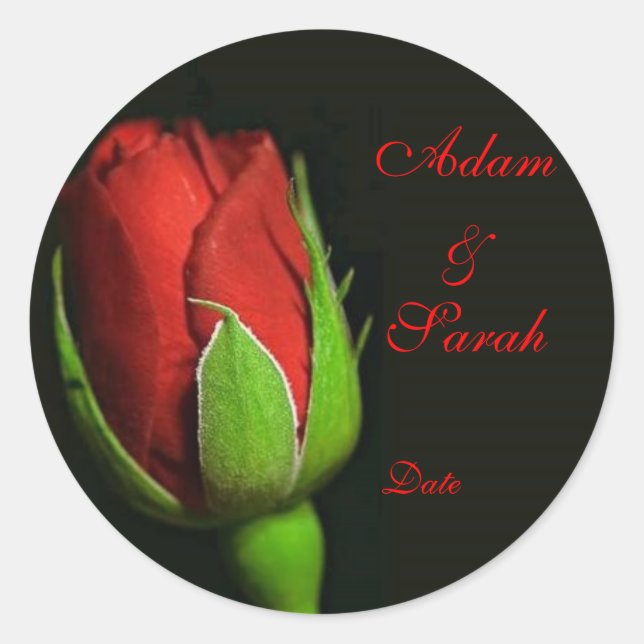 Adesivo rosa vermelha, lapela rosa, Adam & Sarah, Data (Frente)