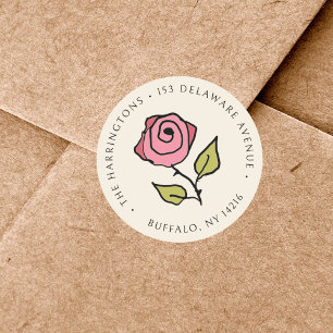 Adesivo Rosa Vintage Desenhada à Mão Endereço de Remetente