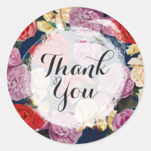 Adesivo Rosas Antigas Florais & Florista Obrigado Azul-Mar