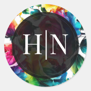 Adesivo Rosas Arco-íris Pretas & Brancas Vibrantes Flores 