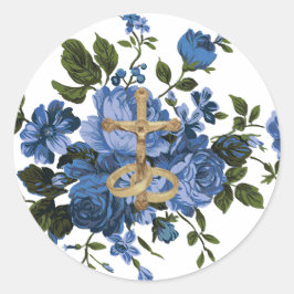 Adesivo Rosas Azuis Religiosos Crucifixo Dourado Floral