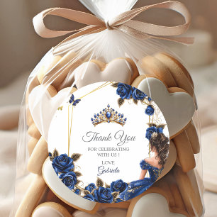Adesivo Rosas Azul Marinho Tiara Dourada Quinceañera