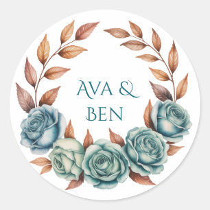 Adesivo Rosas Azul-petróleo e Folhas de Cobre Casamento