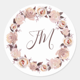 Adesivo Rosas Blush Floral Wreath Monograma Casamento
