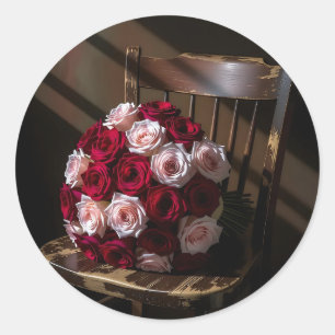 Adesivo Rosas Bonitas em uma Cadeira Rústica