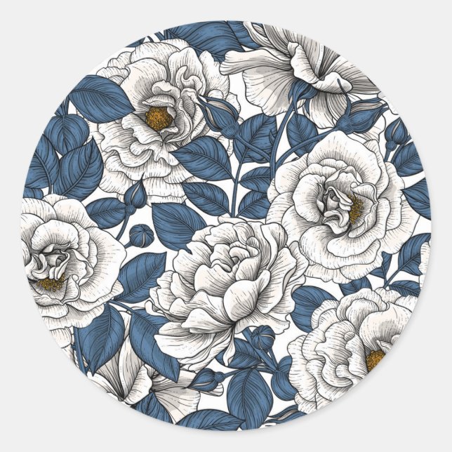 Adesivo Rosas brancas com folhas azuis em branco (Frente)