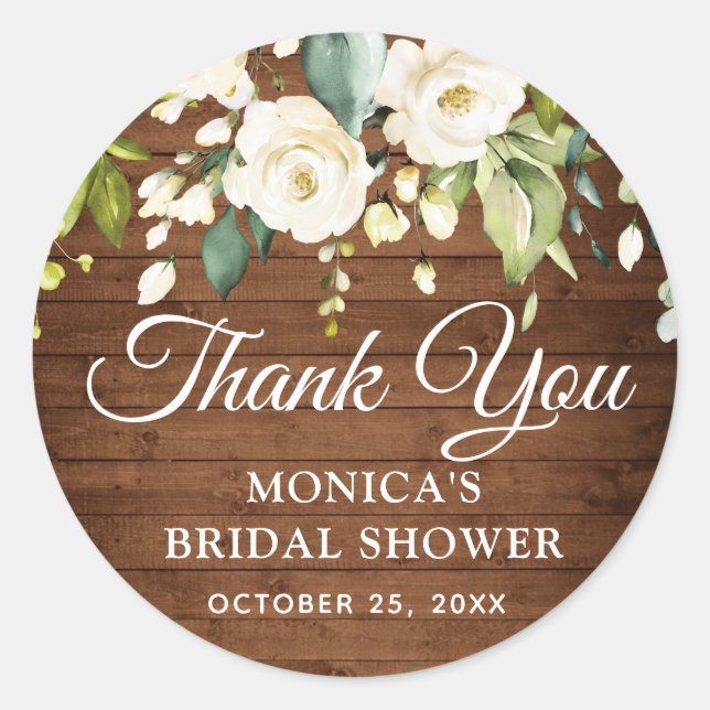 Adesivo Rosas brancas de madeira Chá de panela floral (Frente)