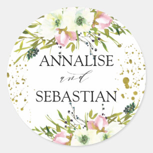 Adesivo Rosas brancas e pelúcias com casamentos de ouro