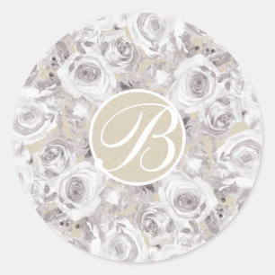 Adesivo Rosas Brancas Rústicas de Inverno Monograma Letra