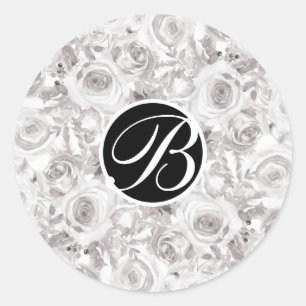 Adesivo Rosas Brancas Rústicas de Inverno Monograma Letra