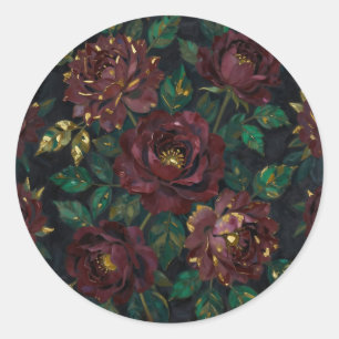 Adesivo Rosas Burgundy de Luxo Folhas Florais a Ouro