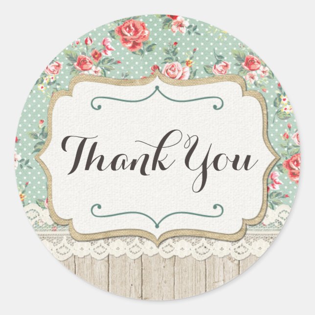 Adesivo Rosas chiques, Lace & Burlap Burlap, Obrigado (Frente)