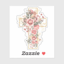 Rosas Cor-de-Rosa em Aquarela Floral com Cruz Dour