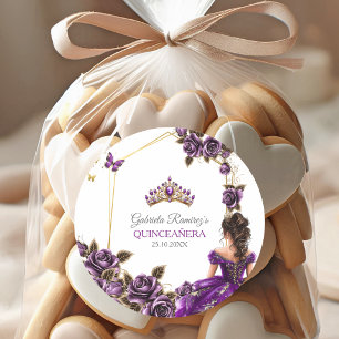 Adesivo Rosas da Tiara Dourada Roxa Quinceañera