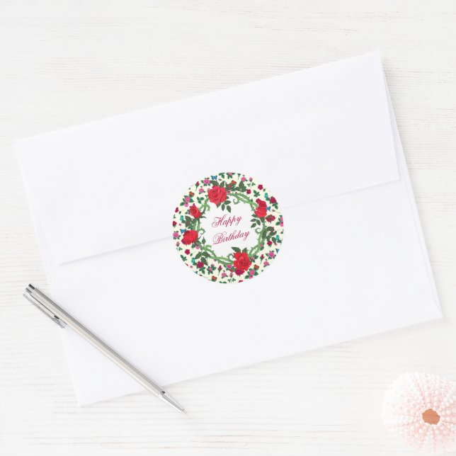 Adesivo Rosas de Aniversário Feliz (Envelope)