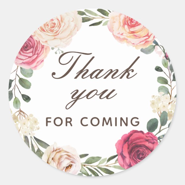 Adesivo Rosas de aquarelas. Obrigado Floral para você vir  (Frente)