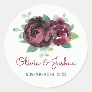 Adesivo Rosas de Borgonha Vinhetas de Casamento de Aquarel