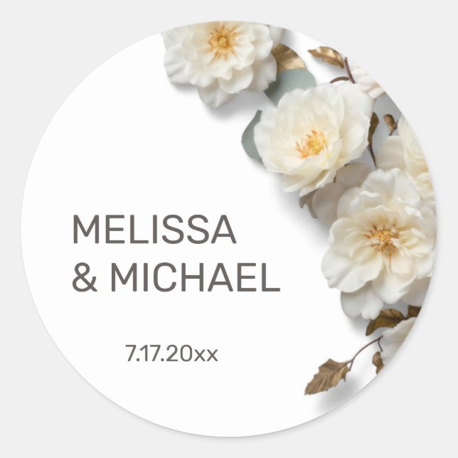Adesivo Rosas de casamento em branco marfim 3D (Frente)