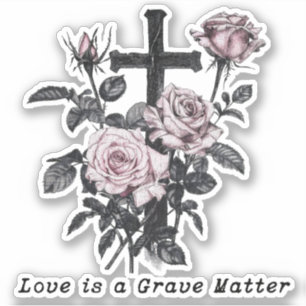Adesivo Rosas de cemitério oculto gótico e cruz