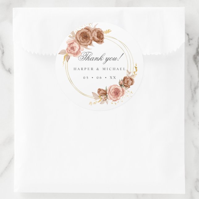 Adesivo rosas de champanhe blush rosa obrigado de casament (Bolsa)