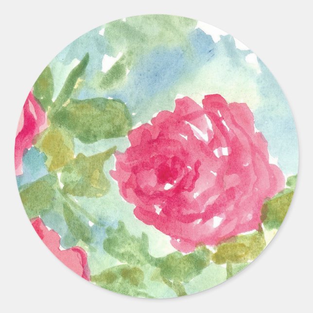 Adesivo Rosas de Lixo Inglês Rosa Flores de Aquarela (Frente)