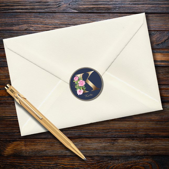 Adesivo Rosas de Monograma Floral Elegante com Marinho Dou (Criador carregado)