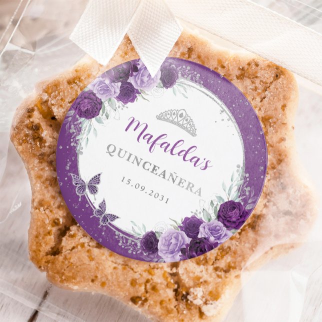 Adesivo Rosas de Prata Roxo Quinceanera Aniversário Favori (Criador carregado)