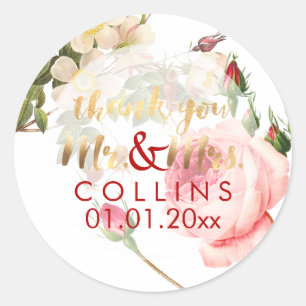 Adesivo Rosas de Vintage PixDezines Obrigado Stickers