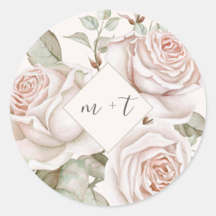 Adesivo Rosas do pêssego com monogramas que Wedding