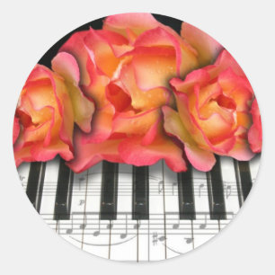Adesivo Rosas do teclado de piano e notas da música