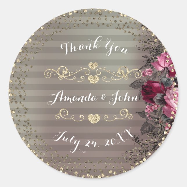 Adesivo Rosas Dourados brilham Salvar Obrigado de Data e A (Frente)