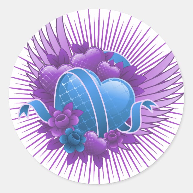 Adesivo Rosas e Asas de Corações Azuis (Frente)