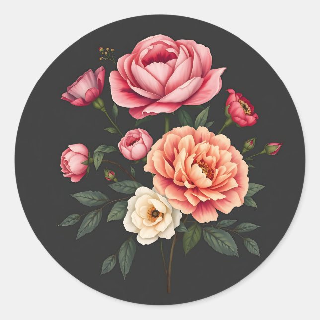 Adesivo Rosas Elegantes Peonies e Flores Hydrangeas (Frente)