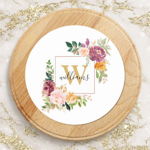 Adesivo Rosas em Aquarela com Monograma Flor Floral Dourad