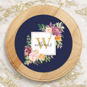 Adesivo Rosas em Aquarela Monograma Flores Floral Dourado
