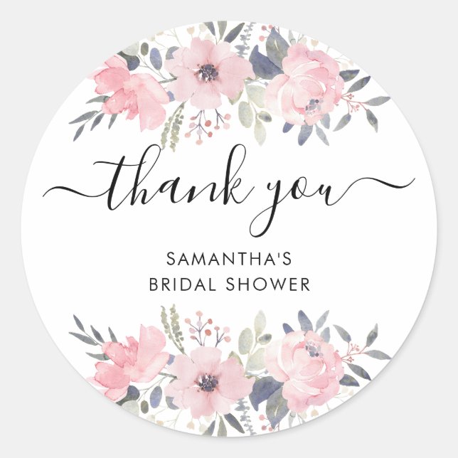 Adesivo Rosas Florais Rosa Script Agradecimento Aquarela (Frente)
