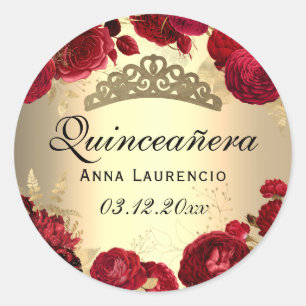 Adesivo Rosas Florais Vermelhas Quinceanera Dourada