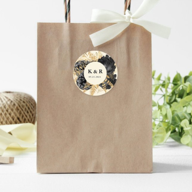 Adesivo Rosas Pretos Dourados Com Água Monograma De Casame (Criador carregado)