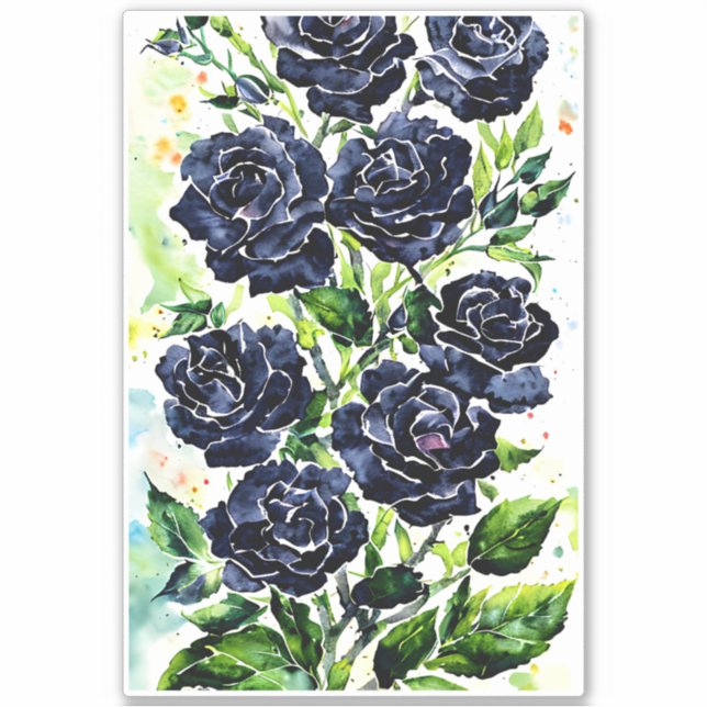 Adesivo Rosas Pretos Flores Gótico Pintura Por Aquarela (Frente)