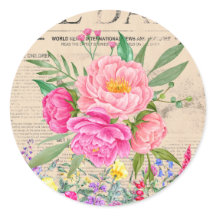 Rosas Rosa, Aquarela Floral, Jornal Vintage