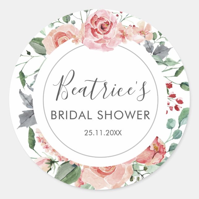 Adesivo Rosas Rosa Chá de panela Wreath Muito Obrigado (Frente)