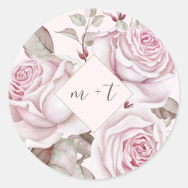 Adesivo Rosas Rosa com Casamento de Monogramas