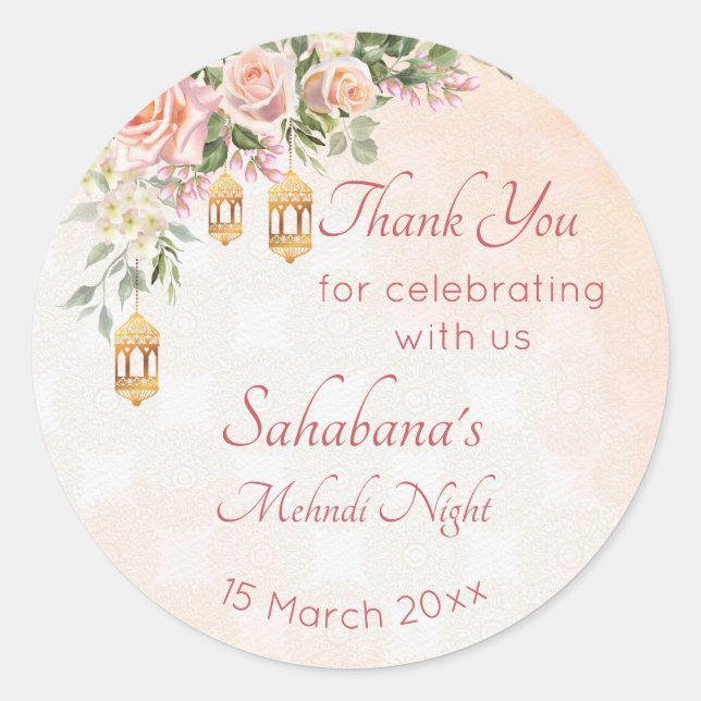 Adesivo Rosas rosa creme pastéis com lanternas marroquinas (Frente)