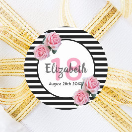 Adesivo Rosas rosa do 18.º aniversário em listras brancas 