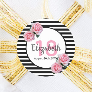 Adesivo Rosas rosa do 18.º aniversário em listras brancas 