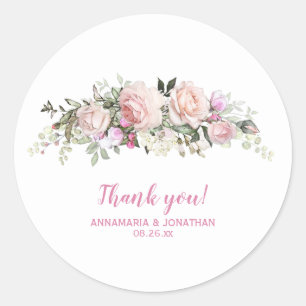 Adesivo Rosas Rosa E Casamento Verde Obrigado