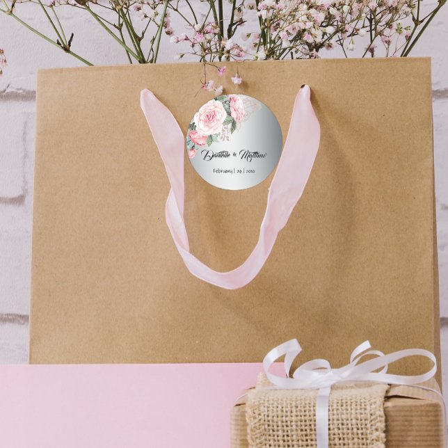 Adesivo Rosas Rosa no Casamento Botânico de Prata (Criador carregado)