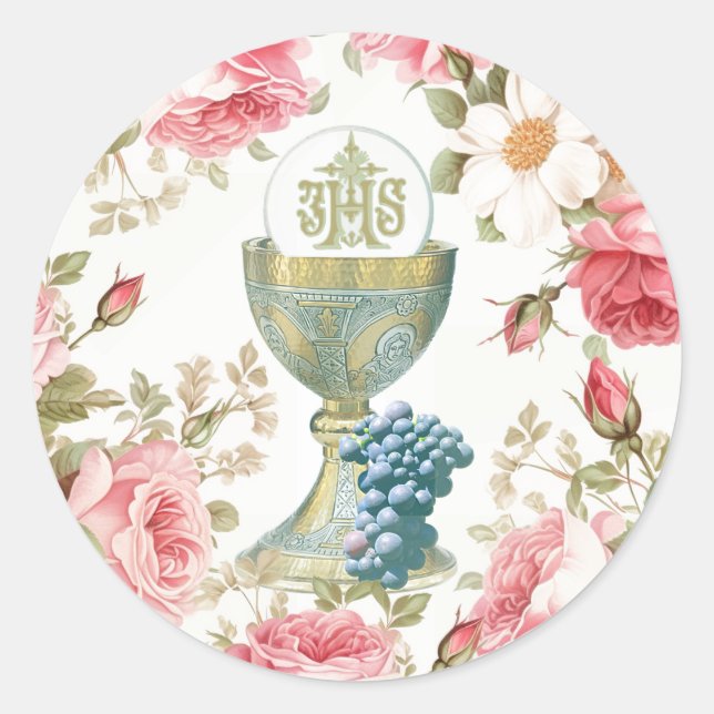 Adesivo Rosas rosa-rosa da Primeira Comunhão Católica (Frente)