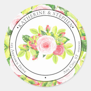 Adesivo Rosas Rosa Watercolor Boho Floral Return Address