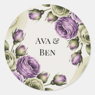 Adesivo Rosas Roxas e Verde-Salvia Aquarela Casamento